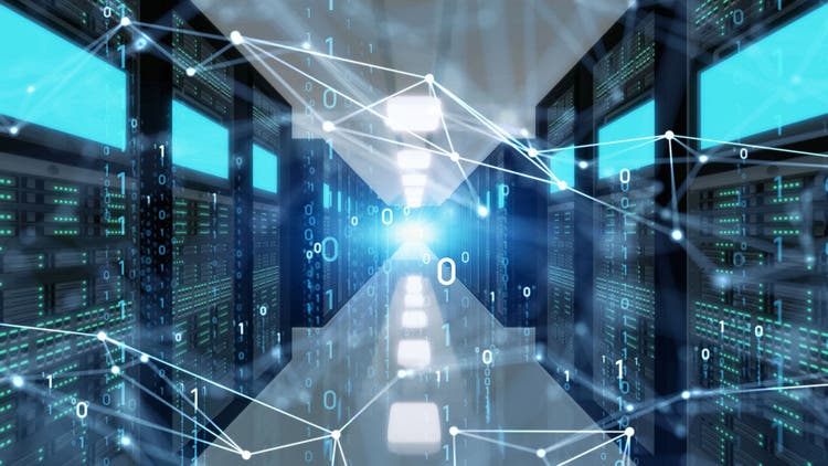 Data center. System integration. Graphical user interface. Digital contents. 3D rendering.