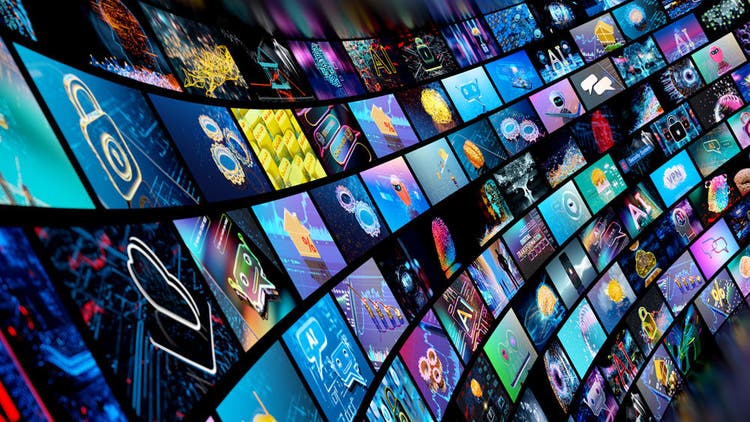 Video wall with small screens digital concept