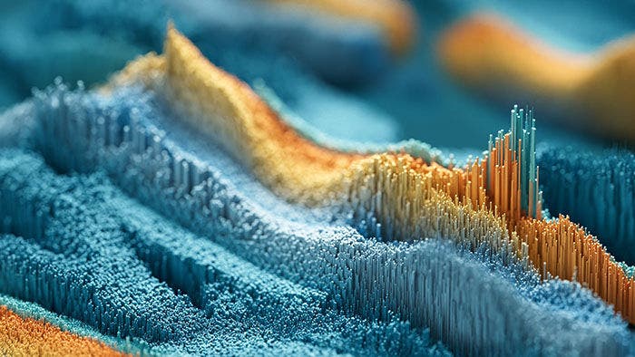 Digital Analytics - Blue, Orange, Yellow - Technology, Big Data, Forecasting . 3d rendered image, perfectly usable for all kinds of topics related to data and digital analytics.