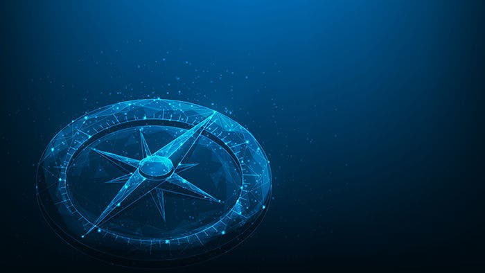 target goal compass success digital technology. business strategy achievement . compass low poly wireframe. Direction aiming to target on blue dark background. vector illustration digital fantastic.