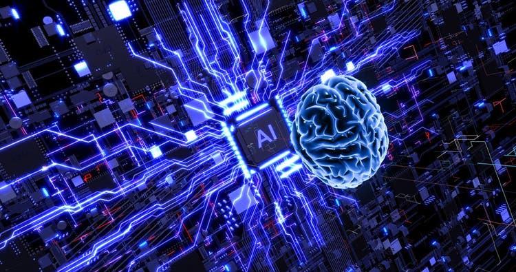 Breaking Boundaries: Artificial Intelligence, Computer Chips, and Innovation. Digital Human Brain Symbolizing AI.
