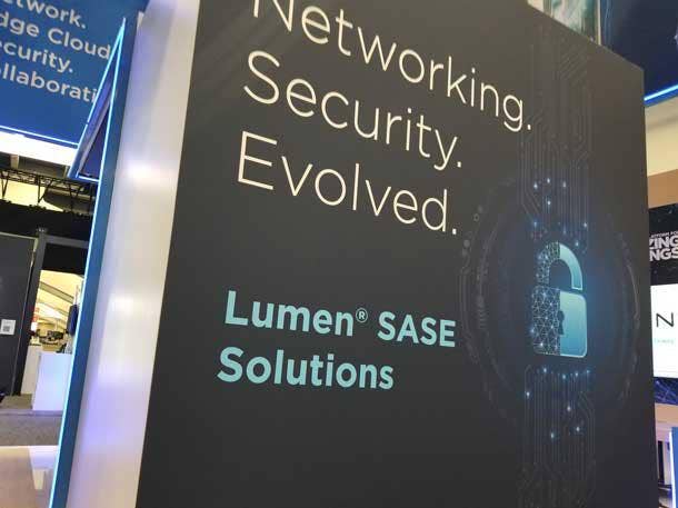 A display for Lumen Technologies’ new SASE Solutions offering at the telecommunications company’s exhibit at VMware Explore 2022. Lumen and VMware announced updates to their products during the event, held in San Francisco. Photo by Wade Tyler Millward.